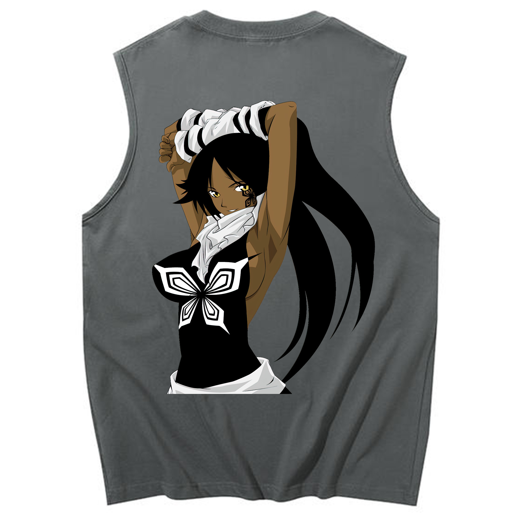 （画像用） ブリーチ 四楓院 夜一（しほういん よるいち） BLEACH Shihouin Yoruichi コットン100％タンクトップ（背面プリント）